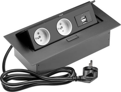 Bllok i fshehtë prizash GTV Teleblock, 2 priza, 2 porta USB, i zi