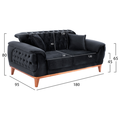 Divan krevati Bennington HM3250.01, 2 ulëse, 180x95x80 cm, i zi velvet