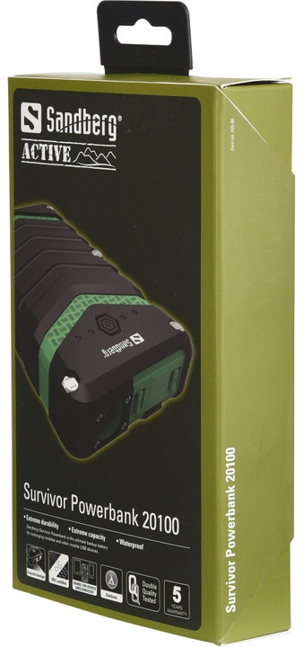 Powerbank Sandberg Survivor, 20100 mAh, e zezë / gjelbërt