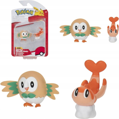 Set figura lodër Pokémon, Tatsugiri 5 cm, Rowlet 8 cm, shumëngjyrëshe