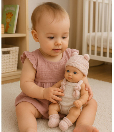 Kukull bebe LeanToys Niemowlak, 18 cm, trup gome, veshje rozë