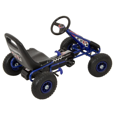 Gokart me pedale Enero Sports Go-Kart 01, deri 30 kg, me frena dore, blu e zi