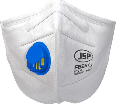 Maskë mbrojtëse pluhuri JSP F622 FFP2V, me valvul, 30 copë në paketim, e bardhë