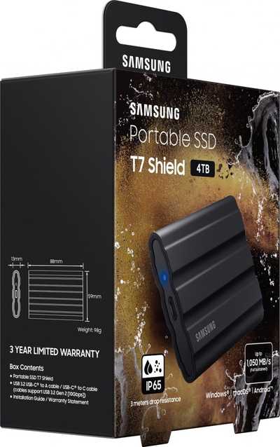 SSD i jashtëm Samsung T7 Shield, 4TB, USB 3.2, i zi