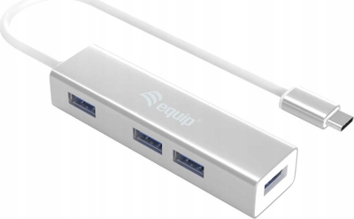 Hub USB Equip USB C në 4 porta USB 3.0, kompakt, gri