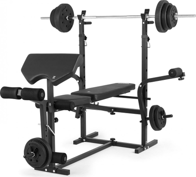 Stol fitness Zipro Ripped, me mbajtëse shtange, preacher curl dhe leg press, i zi