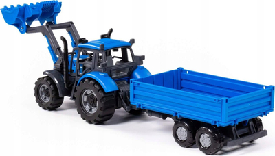 Lodër traktor Polesie Progress 91819, me rimorkio, me ngarkues përpara, blu