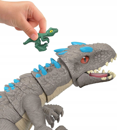 Lodër dinosauri Imaginext Jurassic World Indominus Rex GMR16, me raptor, plastik, gri