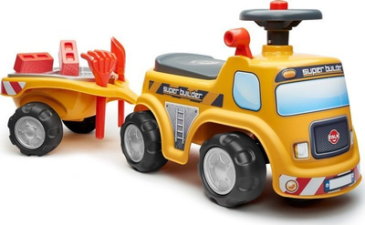 Kamion lodër me rimorkio Smoby Super Builder FA706C, ride on, me set rëre, i verdhë