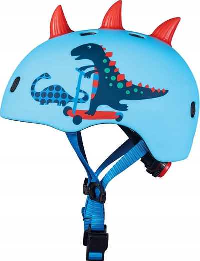 Helmetë për kalamaj Micro 3D Scootersaurus, in-mould, me brirë dinosauri, blu