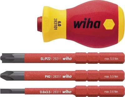Set kaçavidash Wiha SoftFinish electric slimVario Stubby, 4 copë, i izoluar 1000V, i kuq