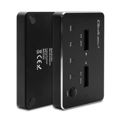 Doking stacion Qoltec 50310, për 2 SSD M.2 SATA, USB Type C, i zi