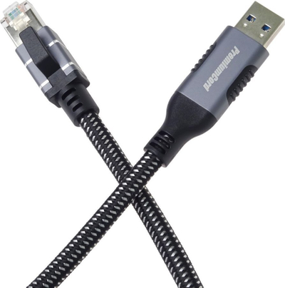 Adapter Ethernet PREMIUMCORD kunet3 USB 3.2 në LAN RJ45, 10/100/1000 Mbps, kabëll 3 m, i zi