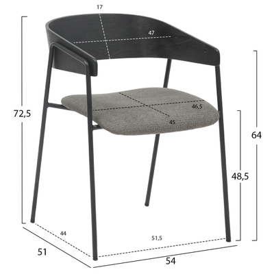 Karrige ngrënieje Korin 54x51x72,5Hcm (HM9975.02), zezë/ gri