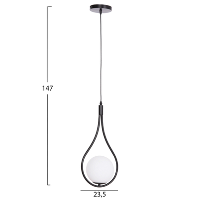 Llambadar tavani Droplet HM7503.11, metal, 23.5x12x147 cm, i zi me glob të bardhë