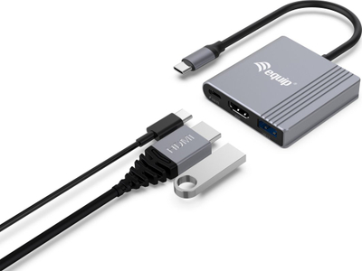 Адаптер USB-C Equip 3 во 1, HDMI, USB-A, Power Delivery, сив