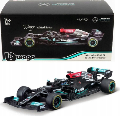 Makine diecast Bburago Mercedes AMG F1 W12 E Performance 77, shkalla 1:43, 2021, e zezë