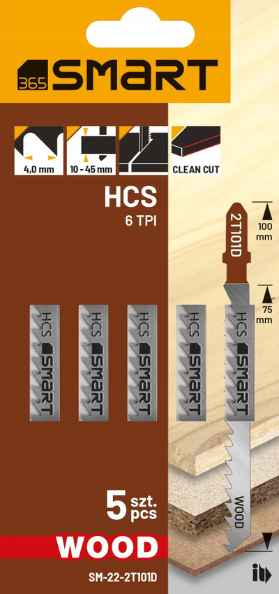 Tehë sharrë elektrike SMART365 HCS Jigsaw Blades, 100mm, 6 TPI, set me 5 copë