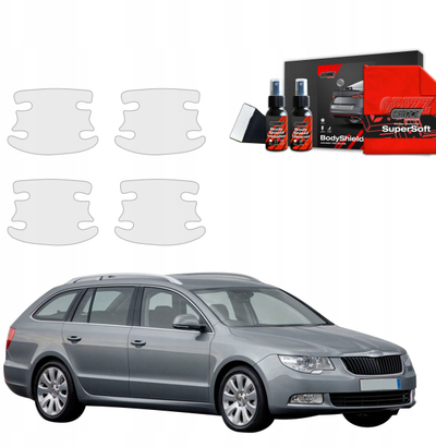 Folie mbrojtëse doreze dere Skoda Superb 2, 4 në 1, karavan 2009-2013, transparente