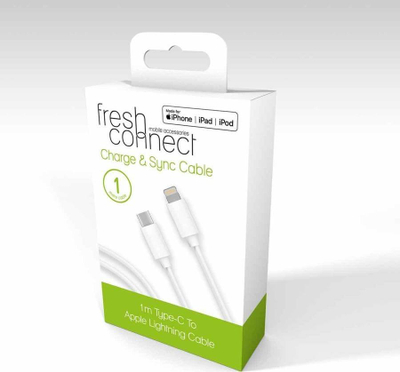 Kabllo Fresh Connect Charge & Sync, USB‑C me Lightning, 1m, e bardhë