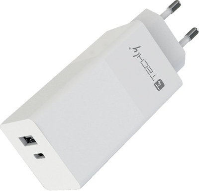 Karikues mur Techly USB-C USB-A, 100W, karikim i shpejtë, i bardhë
