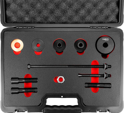 Set veglash NEO Tools TOP-10-586 për kushineta rrotash Harley Davidson, 3/4" 1" 25 mm, në kuti plastike të zezë