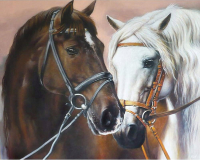 Mozaik diamant kreativ Two Horses, pikturë dekor, efekt 3D, shumngjyrësh