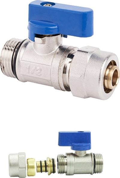 Valvul mini sferike Arco 1/2" M, filetë e jashtme 16x2, blu