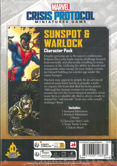 Zgjerim loje me figura Marvel Crisis Protocol Sunspot dhe Warlock
