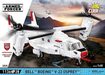 Set ndërtimi COBI Armed Forces Bell Boeing V-22 Osprey, 1136 copa, shkalla 1:48, i bardhë
