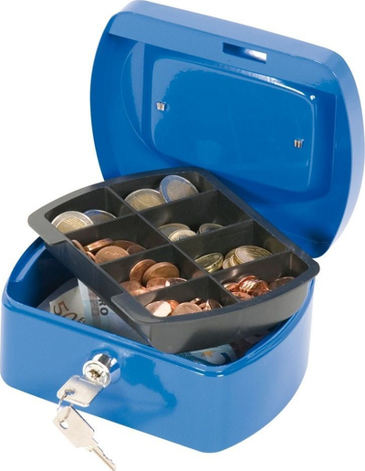 Kuti leku Q-Connect Cash Box 6", me çelës, blu