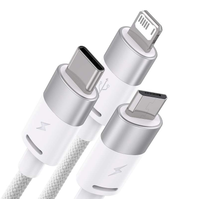 Kabllo karikimi Baseus CAXS000002, 3 në 1, 1.2m, e bardhë