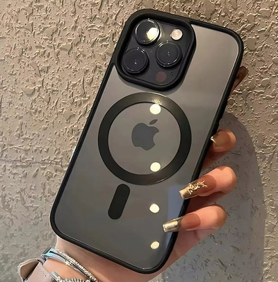 Mbrojtëse telefoni Vega Ecobox, MagSafe, për iPhone 16, transparente me të zeza