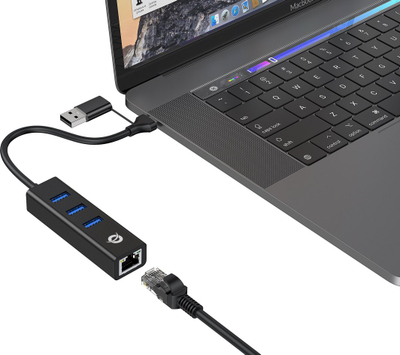 Adapter rrjeti Conceptronic DONN07BA, USB 3.0 në Gigabit Ethernet, 3 porta USB, i zi