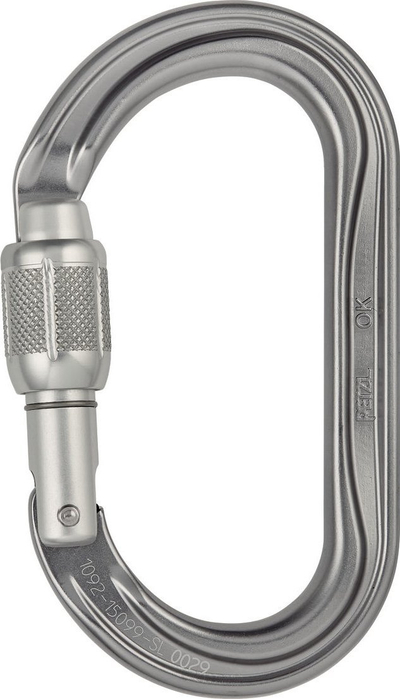 Овална алуминиумска карабинерка Petzl, завртково заклучување, сребрена
