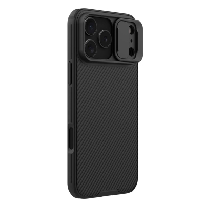 Kllaf telefoni Nillkin CamShield Pro për iPhone 17 Pro Max, me kapak për kamerën, ngjyrë e zezë