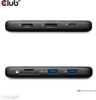 Докинг станица Club3D 8-in-1 USB Type-C, HDMI DP 8K, Power Delivery 100W, сива