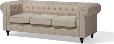 Divan Beliani Chesterfield, me 3 vende, me stof, bezhë