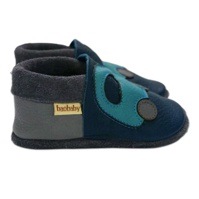 Këpucë fëmijësh Baobaby Buggy Navy, lëkurë e butë, motiv makine, blu e errët