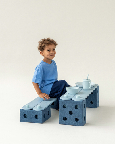 Lojë balancimi MODU Staza, set kreativ, dru panje, blu