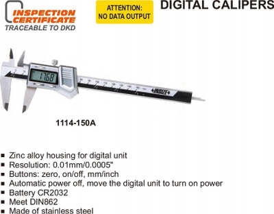 Kalibër elektronik Insize 1114-150AW, 150 mm, me dalje USB