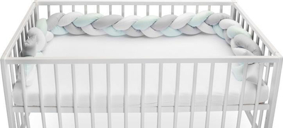 Mburojë krevati për bebe Sensillo Braid, 210 cm, pambuk, ngjyrë mint