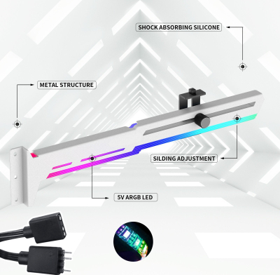 Држач за GPU 1stCOOL ARGB, метален прилагодлив, бел