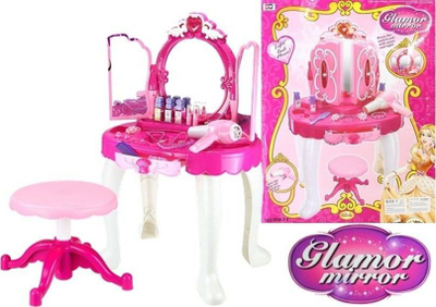 Set lodrash për goca LEANToys, tavolinë grimi + karrige + aksesorë, shumëngjyrëshe