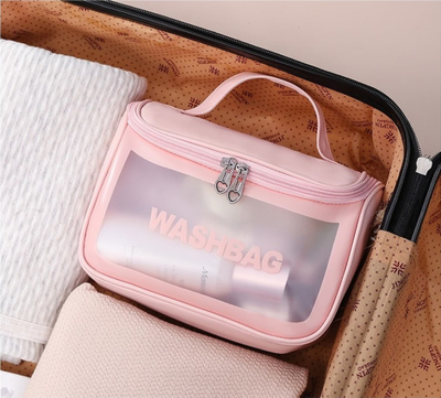 Çantë kozmetike organizuese Vanity Case për udhëtim, me grep, rozë