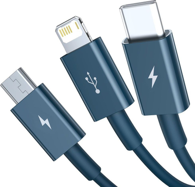 Kabllo karikimi Baseus CAMLTYS-03, 3 në 1, 1.5 m, blu