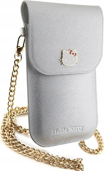 Çantë univerzale telefoni Hello Kitty Leather Metal Logo Chain, me zinxhir, argjendi
