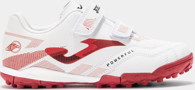 Детски футбалски копачки Joma Powerfull JR 2502, за вештачка трева, број 28, бели со црвена боја