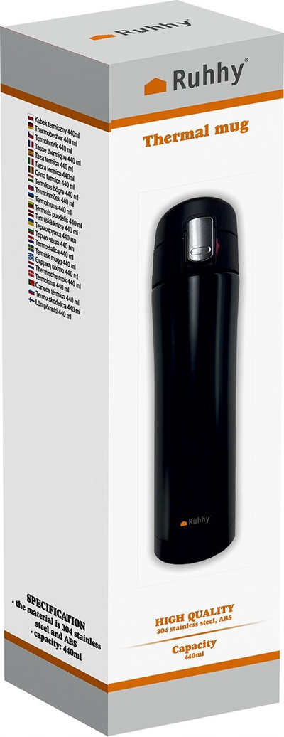 Gotë termike Ruhhy 25114, 440ml, mbyllje hermetike, e zezë mat