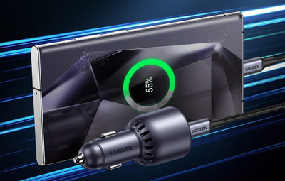 Полнач за автомобил UGREEN, 63W, 2 порти, црн
